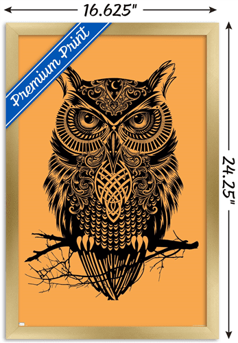 Rachel Caldwell - Warrior Owl On Orange Wall Poster, 14.725" x 22.375" Framed