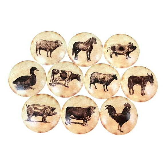 Twisted R Design Cabinet Knobs, Knobs for Kitchen Cabinets and Drawers, Matching Cabinet Knobs and Pulls, 1.5" Round Dresser Drawer Knobs (Set of 10 Vintage Farm Animals Wood Knobs)