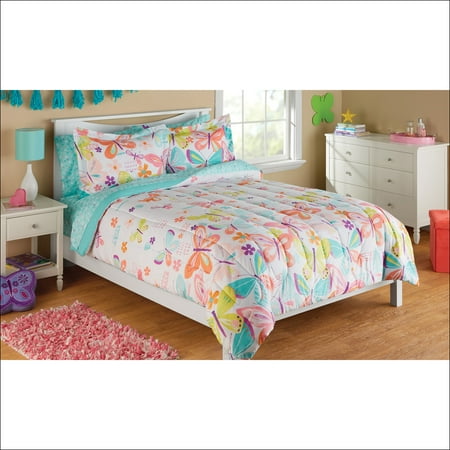 Mainstays Kids Microfiber Full Butterfly Bed in a Bag, 1 Each