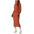 thumbnail image 4 of INSPIRE CHIC Womens' Fall Winter Roundneck Sweater Two Piece Outfit Midi Skirts with Pockets Lounge Set S Wine Red, 4 of 6