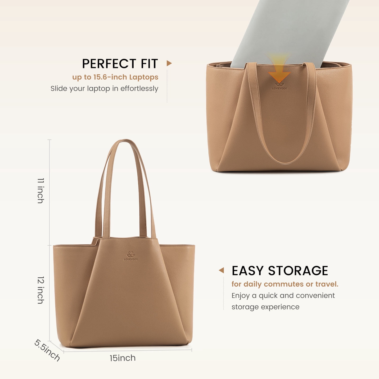 Lovevook Handbag Purses for Women,Large Work Tote Bag Briefcase Shoulder Bag for Women Fit 15.6 Inch Laptop with Clutch Bag