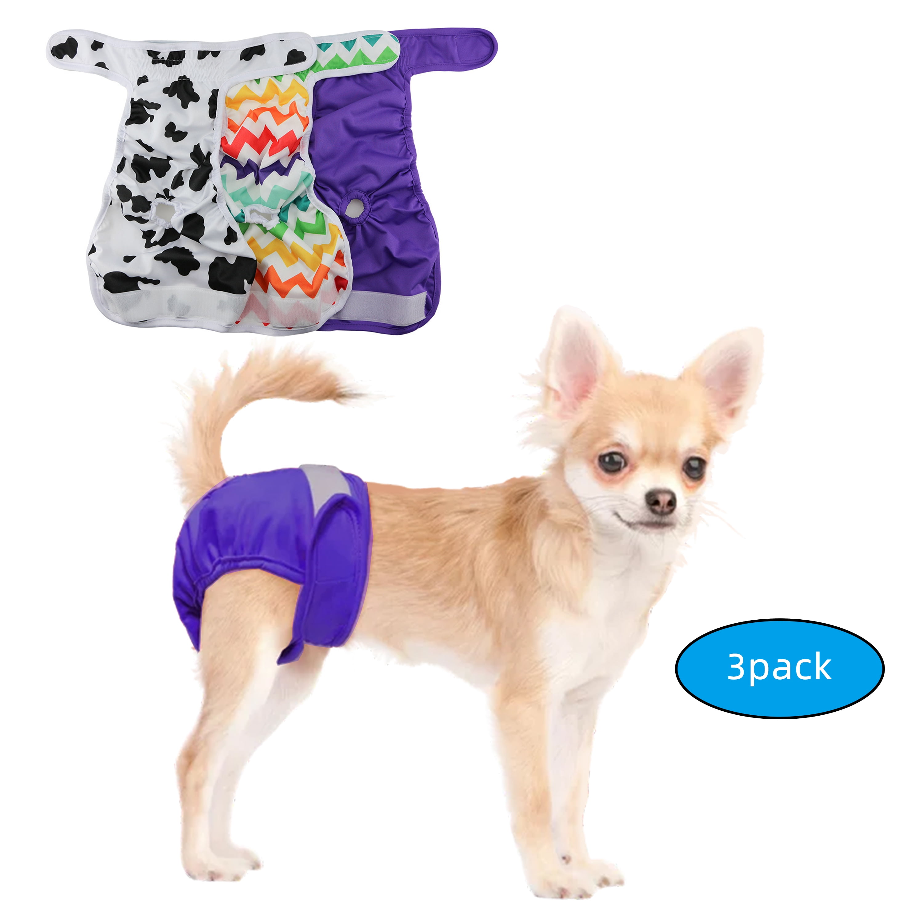 Washable Female Diapers (3 Pack) Female Dog Diapers, Puppy Diapers