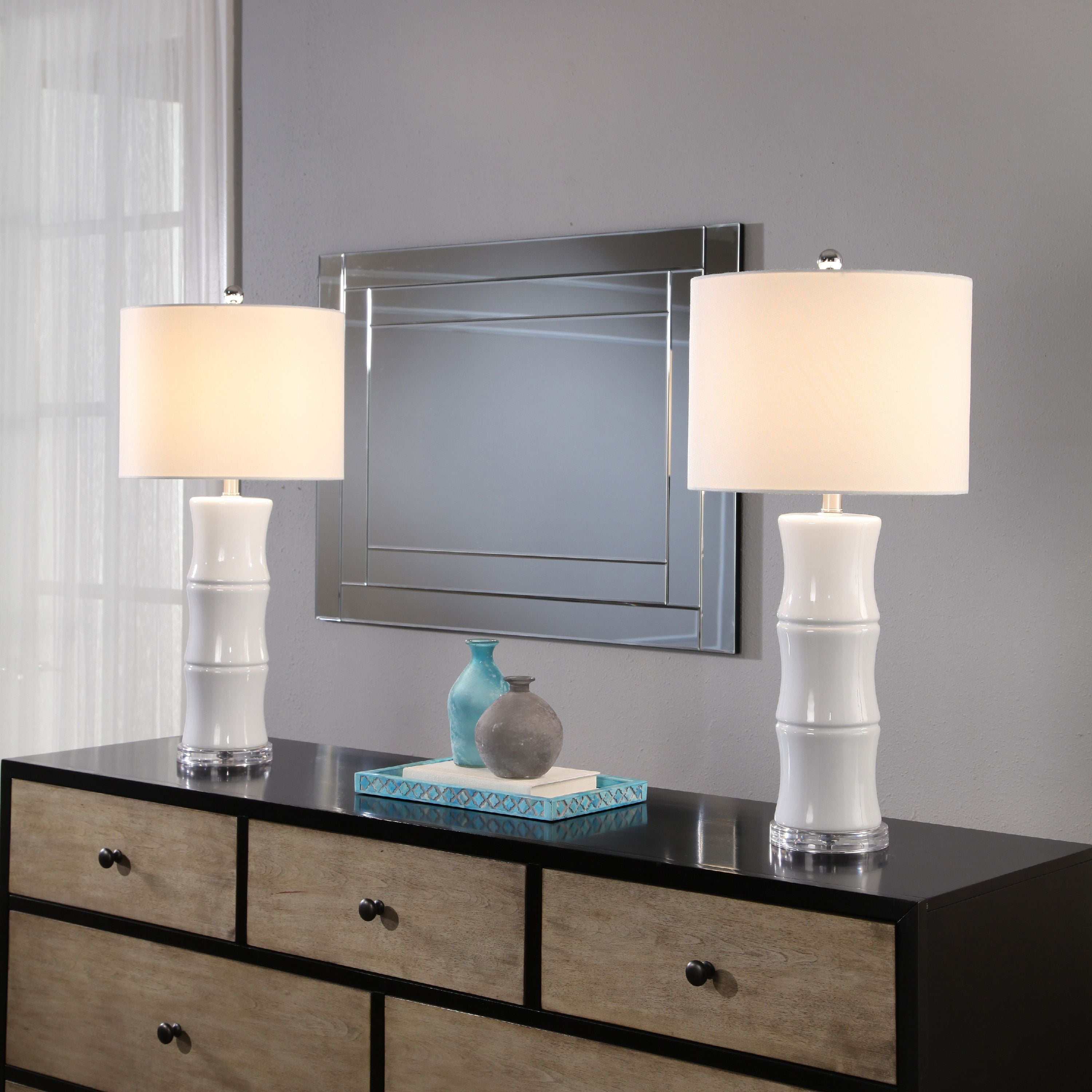 Devon Claire Adele White Ceramic Table Lamp Set Of 2 Com