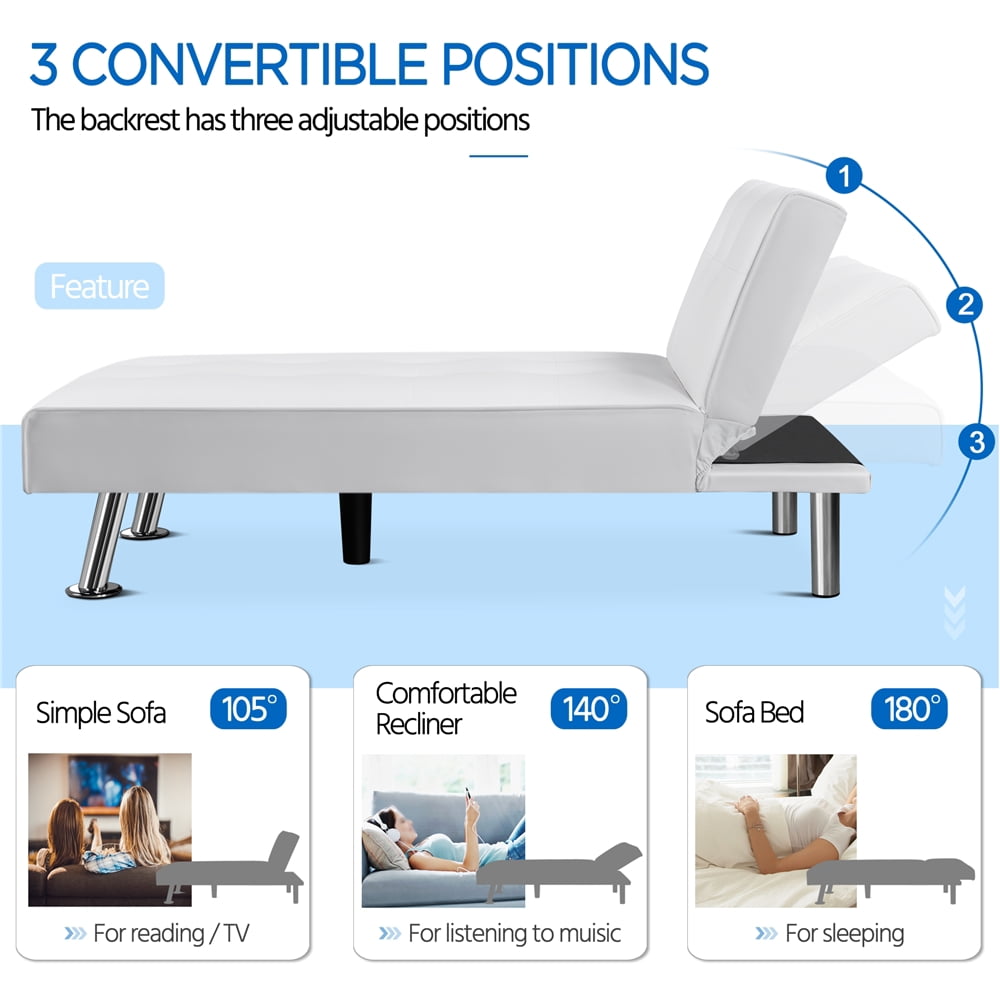 Renwick Convertible Faux Leather Futon Chaise Lounge, White