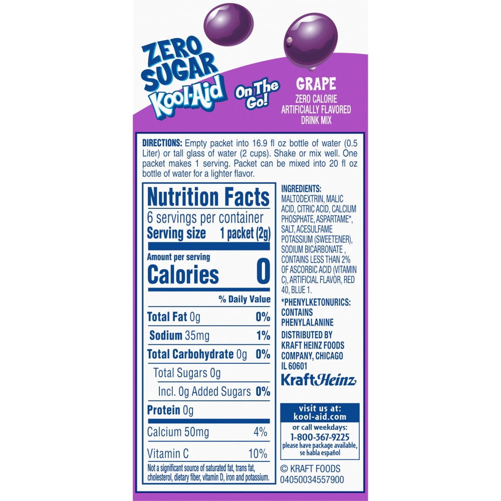Kool-Aid Zero Sugar Grape Drink Mix Packets 0.36 oz - 5 Pack