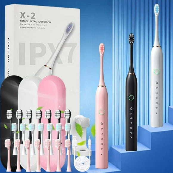 Fiudx Cepillo de Dientes Eléctrico, 8 Cabezales, 6 Modos Inteligentes, Cerdas Suaves para Encías Sensibles, Carga Usb, Estuche de Viaje Incluido, Funcionamiento Silencioso, Resistencia Al Agua Ipx7,