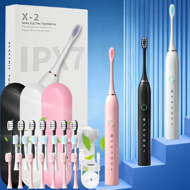 Cepillo de dientes eléctrico con 8 cabezas de cepillo • 6 modos de limpieza • Carga USB • Maletín de viaje • IPX7 impermeable