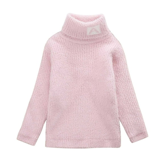 Suéter De Cuello Alto Para Niños Otoño Invierno Niños Suéter De Cuello Alto Suéter Grueso De Felpa Rosa Odeerbi LM103-6457