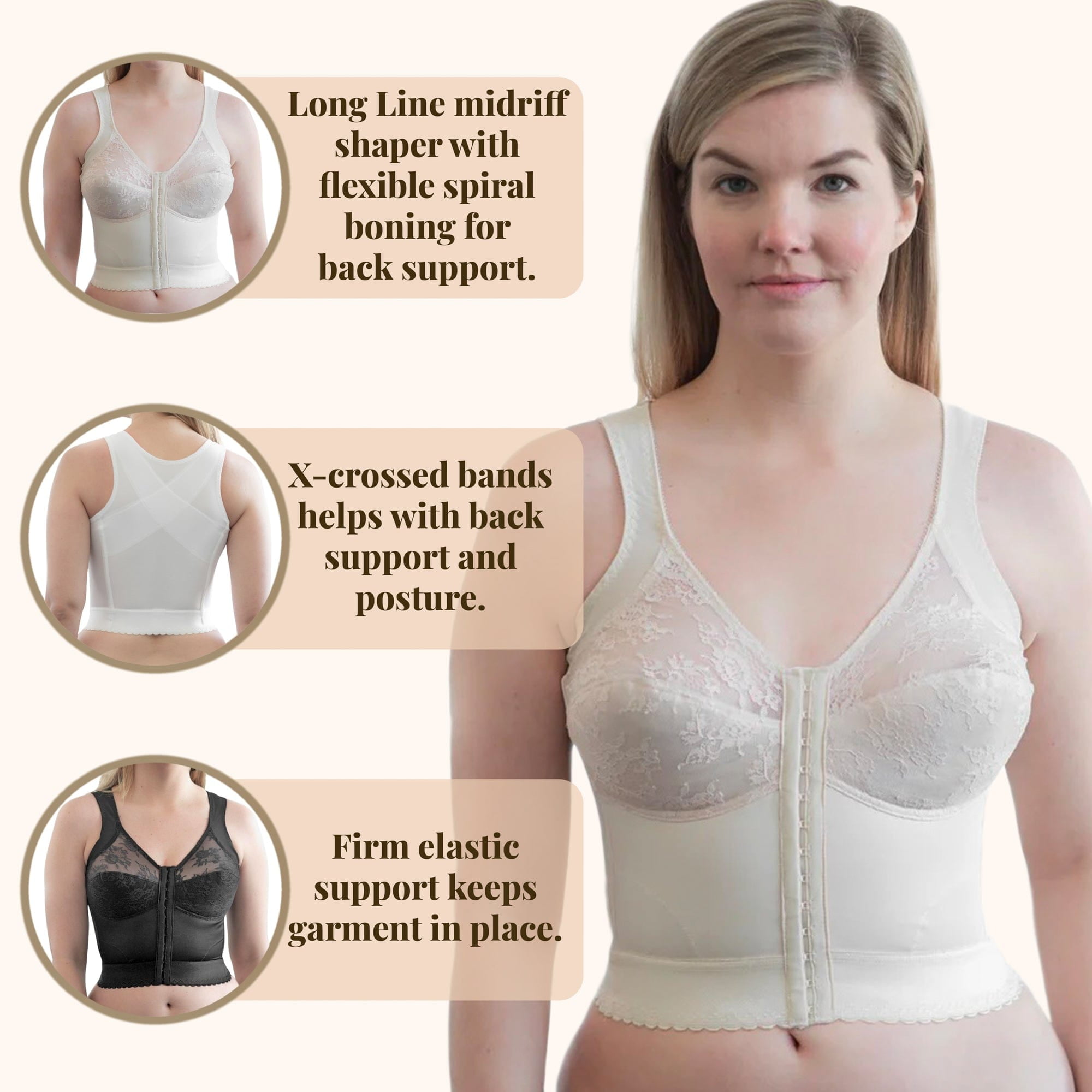 Women's Cortland Intimates 9603 Back Support Longline Bra (Blush 52C)