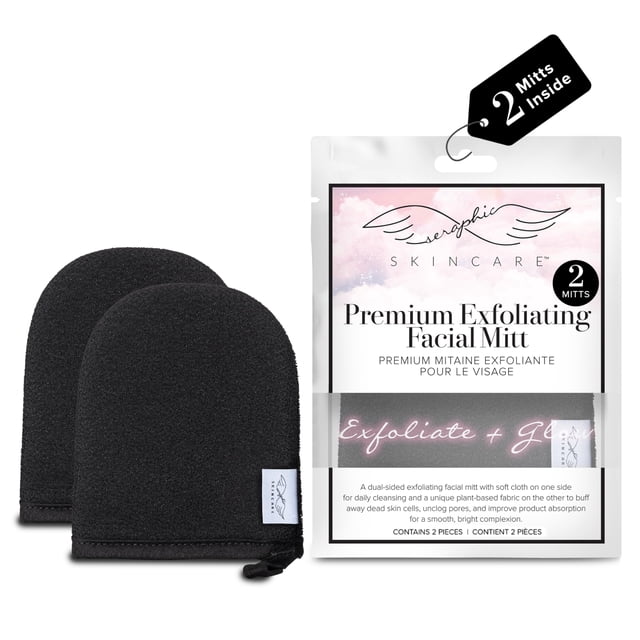 Paquete de 2 guantes exfoliantes para el cuidado de la piel Seraphic, veganos