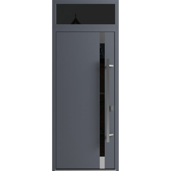 Front Exterior Prehung Steel Door / Ronex 1011 Grey / Top Exterior Window Sidelite / Stainless Inserts Entry Metal Modern Painted W36" x H80 16" Left hand Inswing