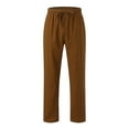 thumbnail image 4 of Yaoyar Men's Casual Linen Pants Elastic Waist Drawstring Lightweight Loose Fit Straight Solid Pants with Pockets Brown 2XL, 4 of 5