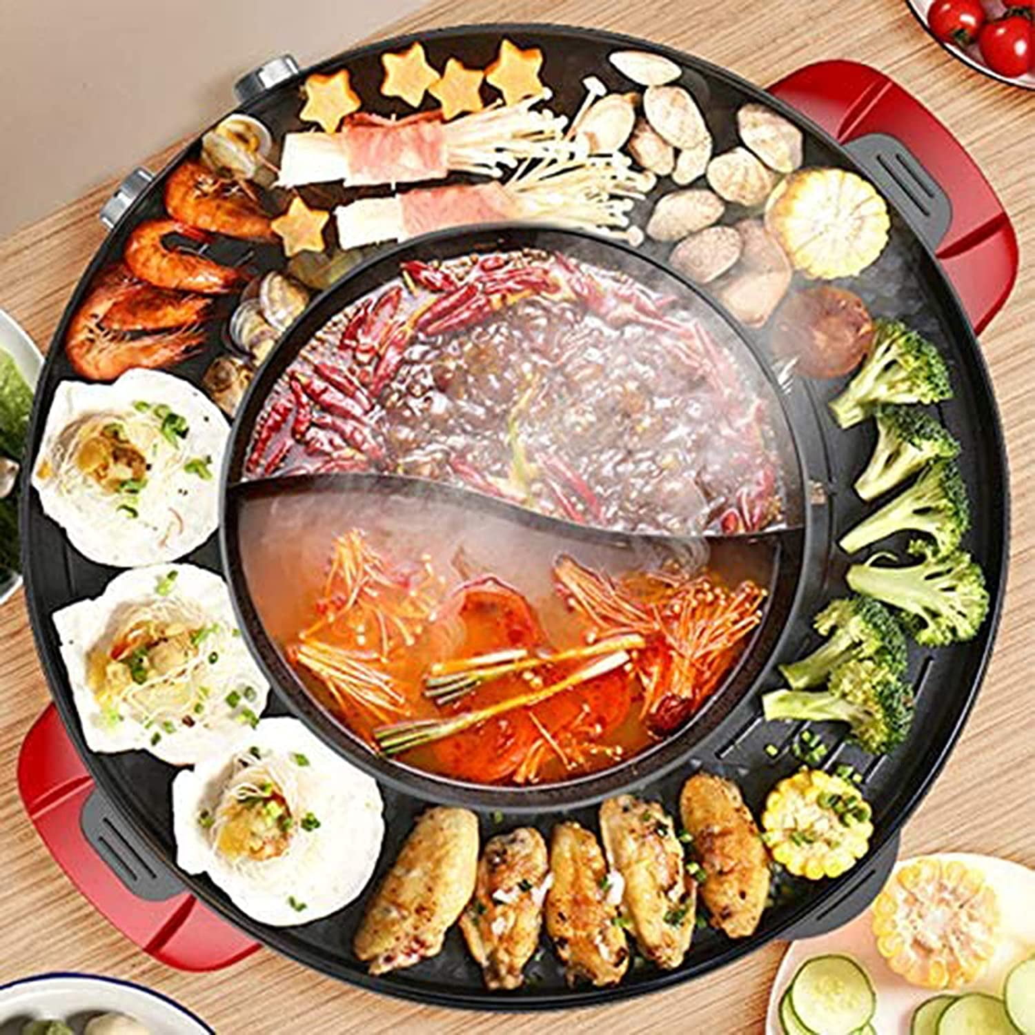 YXSUN Electric Hot Pot BBQ 2 in 1 2200 W Double Separation Barbecue Grill Household Hot Pot W100751