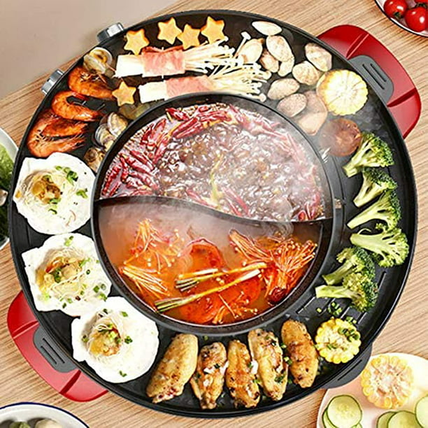 Electric Hot Pot and Grill, 2 in 1 Electric Hot Grill Cooker with Dual Temperature Control for 1-8 People, Multi-function Smokeless Shabu Korean BBQ Grill for Simmer, Boil, Fry, Roast - Walmart.com