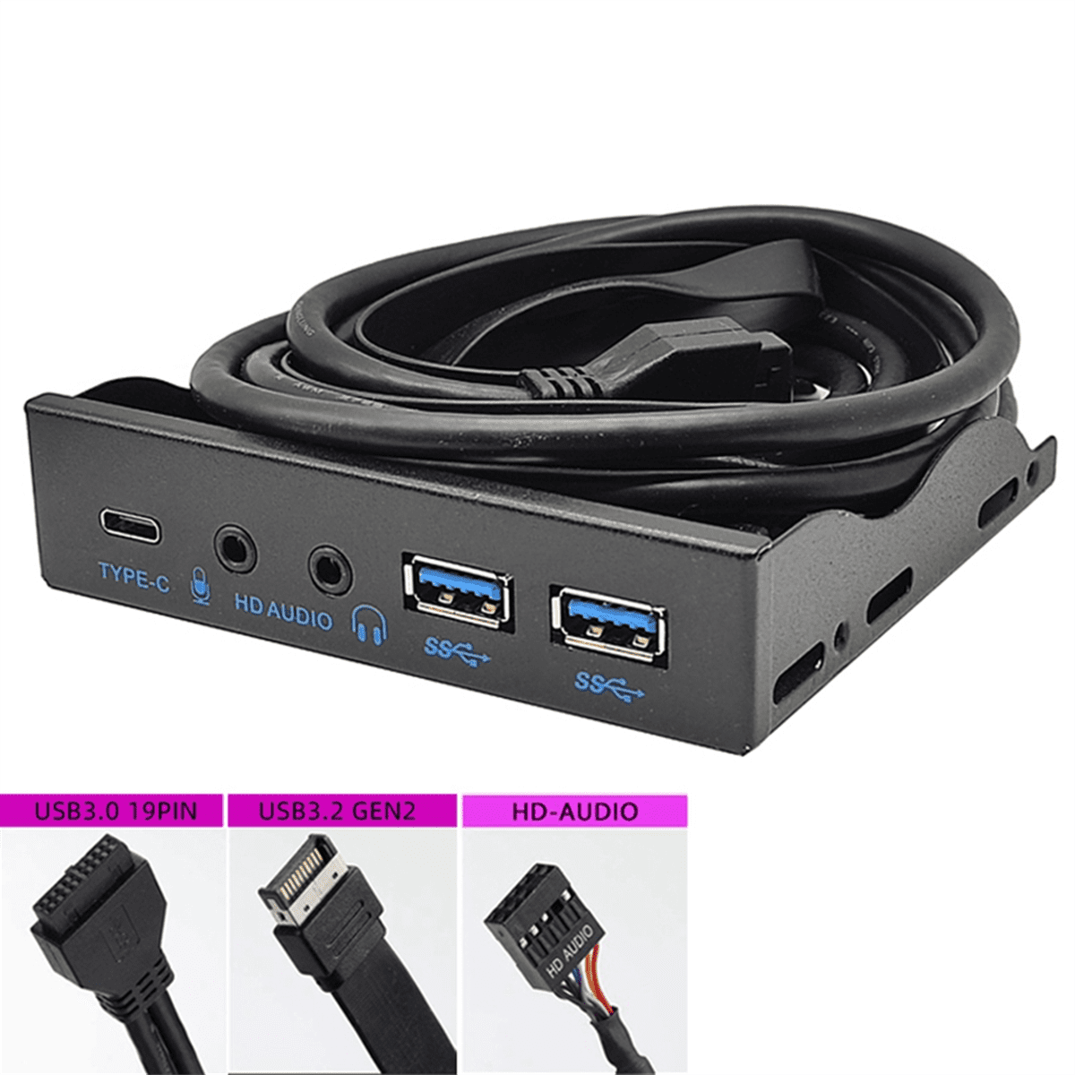 USB Front Panel for PC USB3.2 Gen2 10Gbps Type C + 19Pin 2Port USB3.0 Hub + HD Audio 3.5mm Earphone MIC