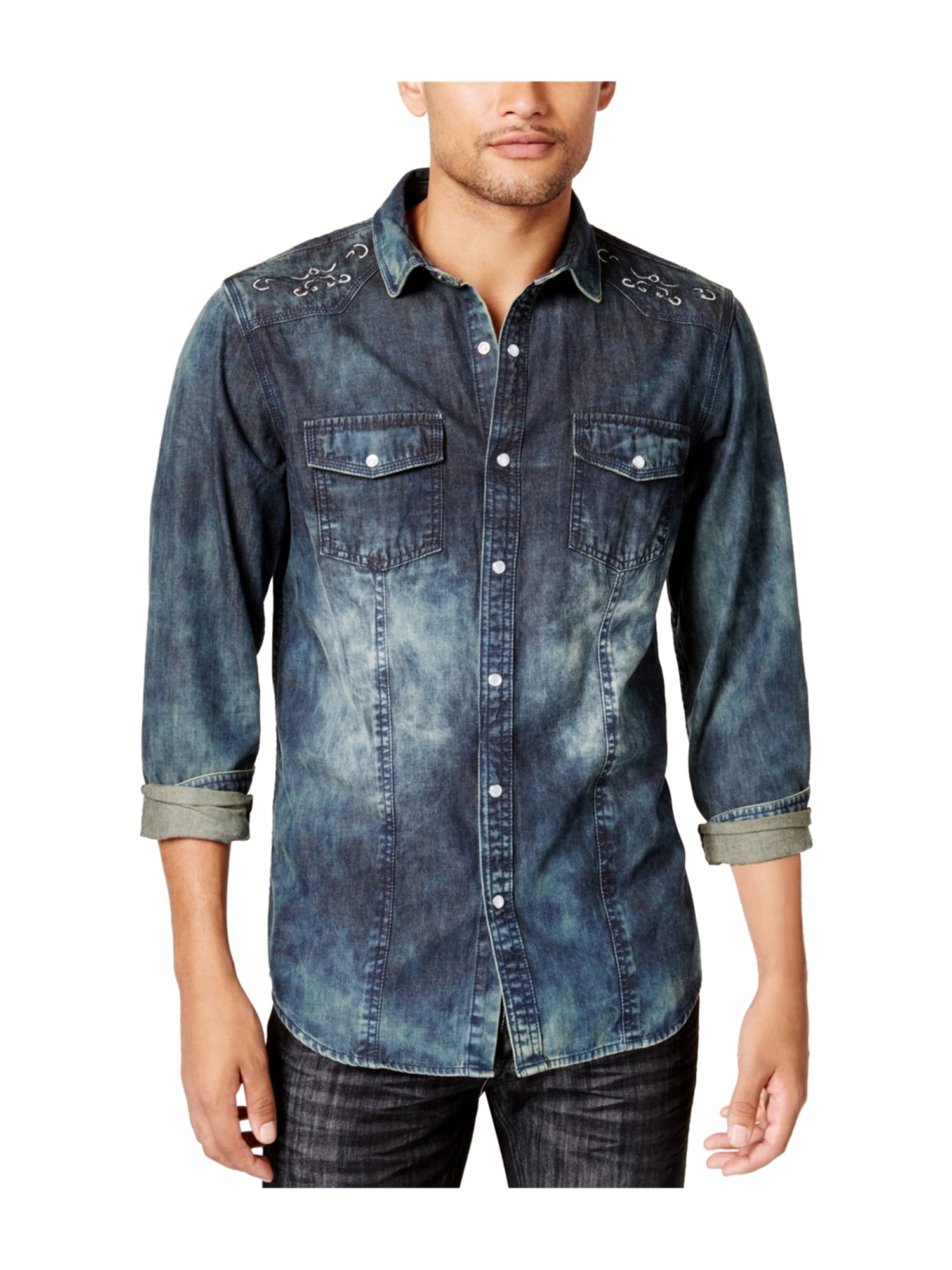 INC Mens Denim Button Up Shirt mediumwash 3XL Walmart Canada