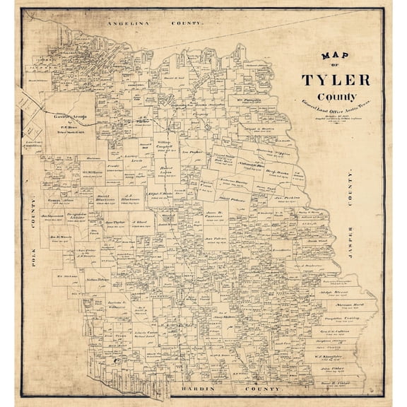 Historic County Map - Tyler County Texas - Rowe 1897 - Vintage Wall Art