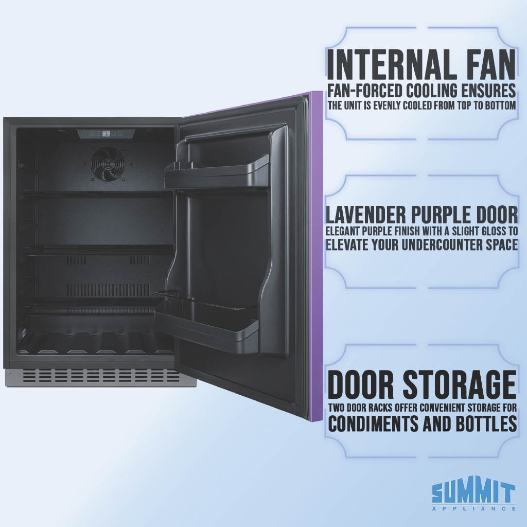 Summit 24" Built-In Refrigerator, 4.8 cu.ft., ADA Compliant, Undercounter, Purple, Stainless Steel - AL54P