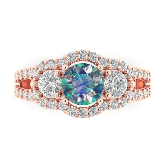 Three-Stone Engagement Ring for Women - 2.16ct Blue Moissanite in 18K Rose Gold Promise Ring