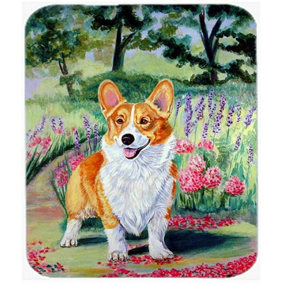 9.5 x 8 in. Corgi Springtime in the Garden Mouse Pad, Hot Pad or Trivet