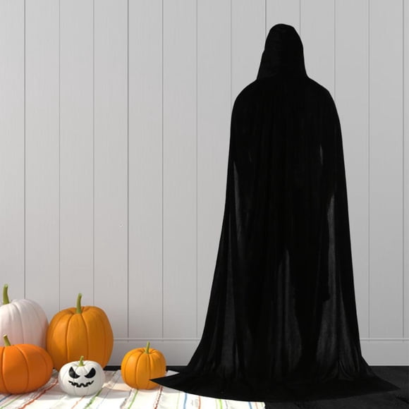 BELOVING Velvet Hooded Cloak Long Robe Witch Capes Halloween Costume 170cm Black