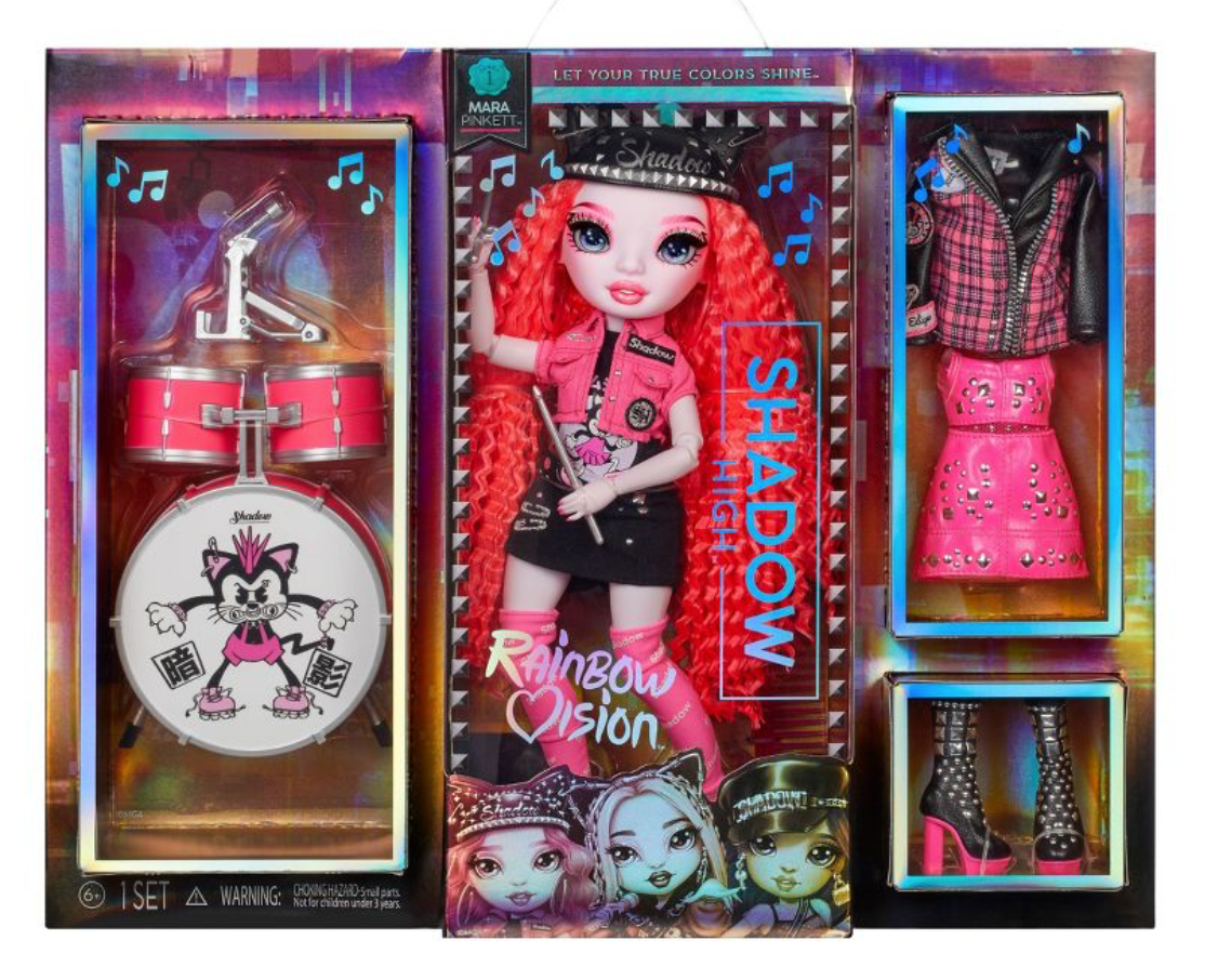 Rainbow Vision Shadow High Neon Shadow-Mara Pinkett (Neon Pink) Fashion Doll. 2 Designer Outfits Mix & Match Rock Band Accessories Playset, Great Gift for Kids 6-12 Years Old & Collectors
