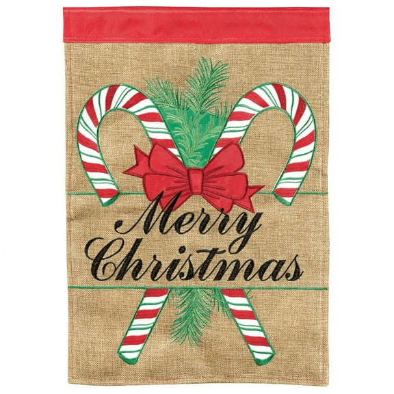Magnolia Gardens M011421 13 x 18 in. Candy Cane Merry Christmas Double Applique Garden Flag