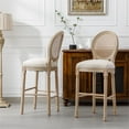 thumbnail image 7 of Triple Tree French Country Wooden Barstools, Rattan Back, Upholstered Seating, Cream (Set of 2), 7 of 7