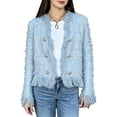 thumbnail image 2 of Karymi Solid Tweed‑Fringe Cropped Jackets for Women, V‑Neck Gold‑Button Long‑Sleeve Elegant Open‑Front Outerwear, 2 of 7