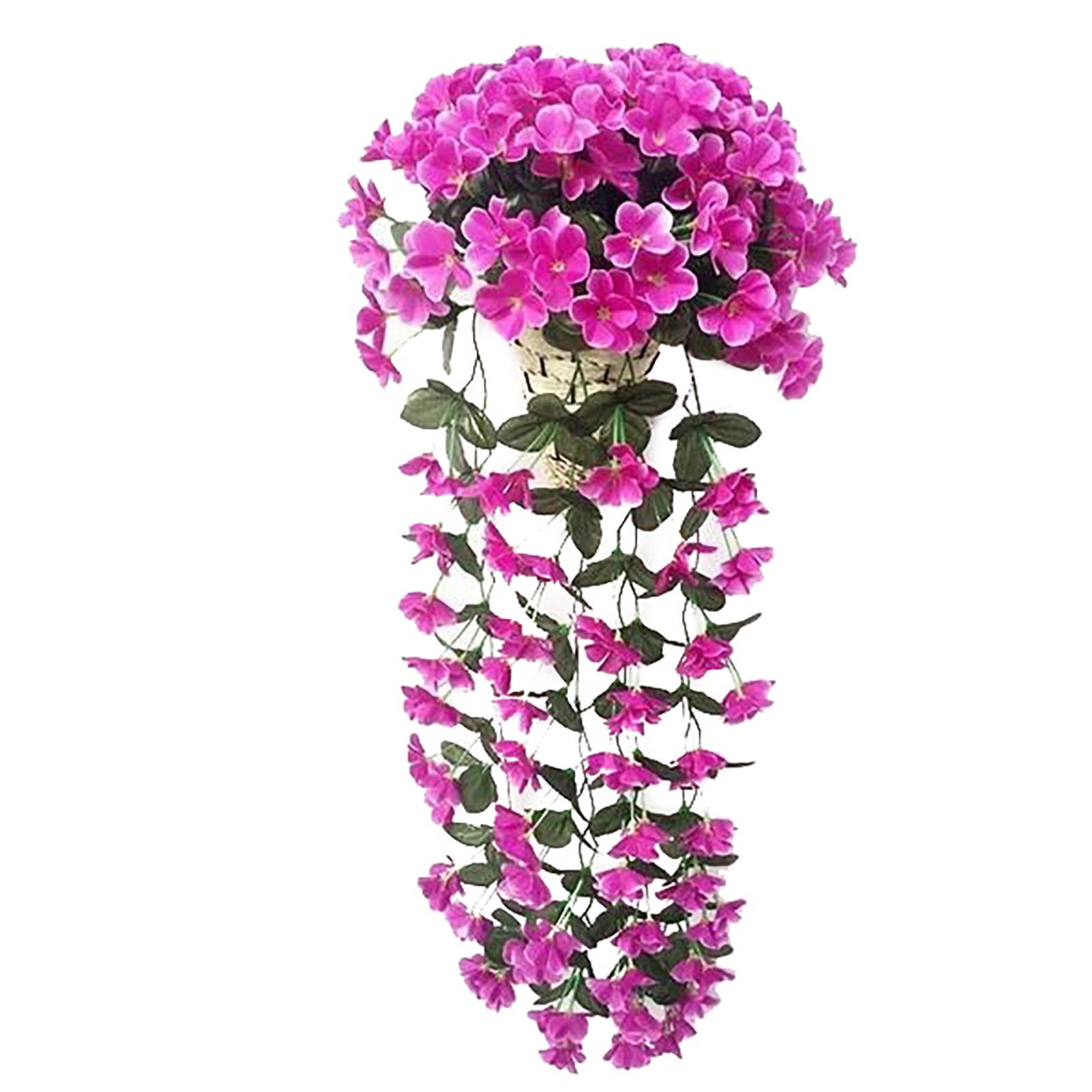Artificial Fake Flower Violet Orchid Hanging Wall Rattan Basket Decor Outdoor