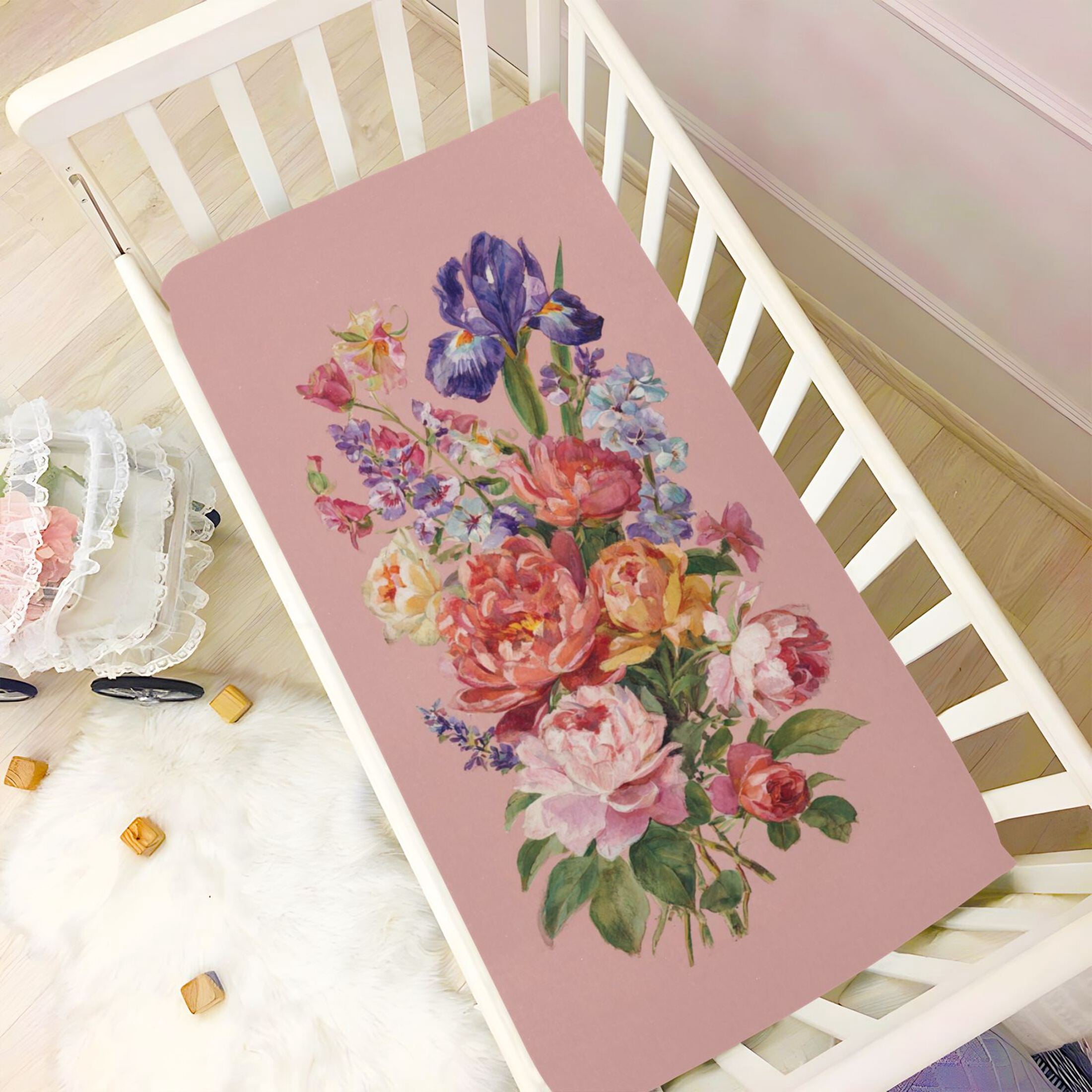 Baby Essentials 52”x 28”- Standard Cotton-like Modal Elastic- Floral Painting Patterns Design Crib Sheets for Newborns and Toddlers