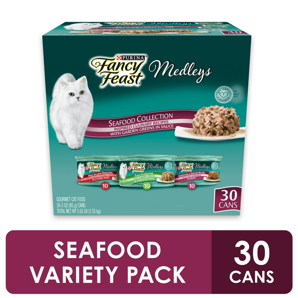 (30 Pack) Fancy Feast Wet Cat Food Variety Pack, Medleys Seafood
