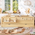 thumbnail image 2 of Bellemave Queen Bed with Trundle and Small Stairs, Queen Size Platform Bed Frame with Rail and Bookshelf, Wooden Montessori Floor Bed No Box Spring Needed,Light Natural, 2 of 9