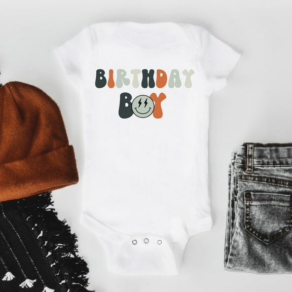 Smiley Face Birthday, First Birthday Baby Bodysuit, Baby Birthday Outfit, Baby Boy Birthday Outfit, Baby Bodysuit, 1St Birthday Outfit Boy Cute Baby Onesie, BABY BODYSUIT LAT 4424
