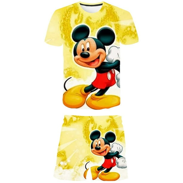 Conjuntos de ropa de Mickey Mouse de verano para niños, ropa de Mickey para niños, camiseta de moda para niños + Pantalones cortos, trajes de 2 uds, chándales de dibujos animados 13T Gao Jinjia LED