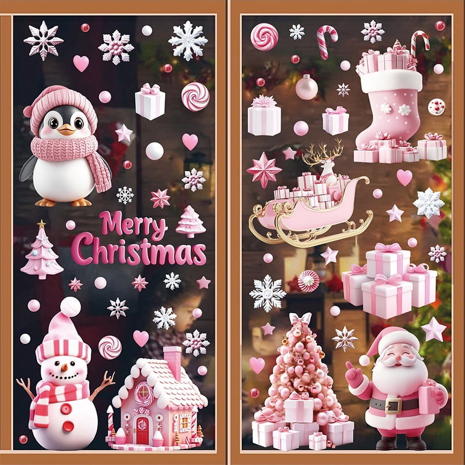 Christmas Window Clings, 155 Pcs Christmas Window Stickers, 9 Sheets Reusable Xmas Window Decals with Santa Claus Reindeer Snowman, Double-Side Xmas Snowflake Window Clings for Winter Party Supplies