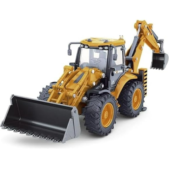 Nuotie Excavator Toy, 1/50 Metal Die-cast Backhoe Front Loader Bulldozer, Construction Vehicle Model Decoration Toy Gift for Boys (Excavator - Yellow)