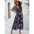 thumbnail image 3 of YNIQUE Women's Casual Dress Deep V-Neck Short Sleeve Chiffon Elegant Long Dresses, 3 of 7