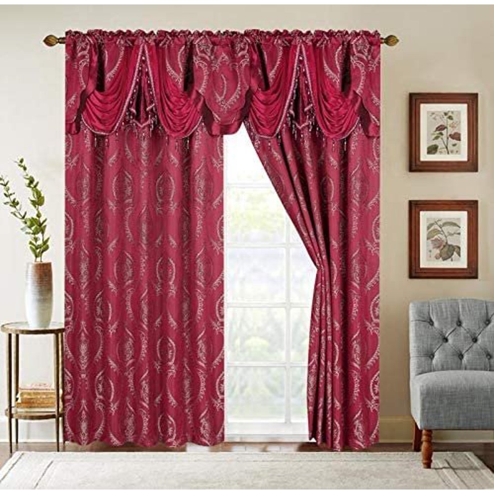 Sapphire Home Jacquard Window Curtain Drape Panels (2 Panels w/Attached