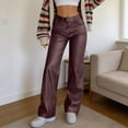 thumbnail image 2 of XAOFW Women's Casual Pants Solid Color Elastic Waist Shiny Leather Trousers Wide Leg Pant With Pockets Outdoor Workout Comfortable Stylish Trouser, 2 of 7