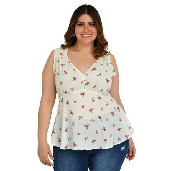 Blusa Linea A Tallas Extras Zenobia 10957 Blanco Floreado 42