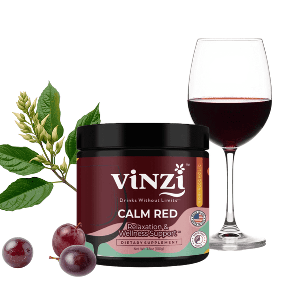 Vinzi Calm Red Non-Alcoholic Mocktail Powder, Red Wine-Inspired Drink Mix with Ashwagandha & L-Theanine, 20 Servings