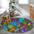 thumbnail image 3 of Stained Glass Round Area Rug 3.3Ft Washable Circle Rugs for Dining Room Table, Vintage Abstarct Geometric Pattern Art Non-Slip Carpet Floor Mats Indoor Outdoor Carpet Runner Aesthetic Home Decor, 3 of 8