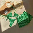 thumbnail image 2 of vigerkar Sexy Halter String Striped Triangle Boyshorts Bikini Sets Bathing Suit 3 Piece (Green, L), 2 of 6