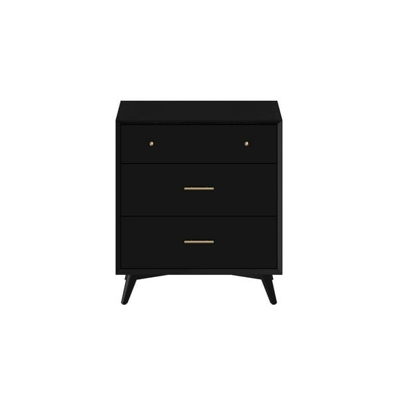 Alpine Furniture Flynn Mid Century Modern 3 Drawer Small Chest, Black