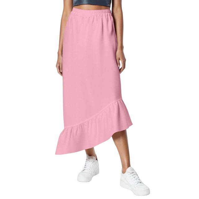 Falda midi de cintura alta para mujer - Cintura elástica, color liso - Elegante/informal para todas las estaciones - S-XXXL