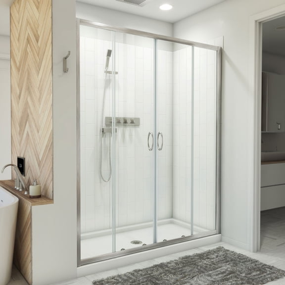 DreamLine Visions 30 in. D x 60 in. W x 78 3/4 in. H Sliding Shower Door Base and White Wall Kit in Brushed Nickel