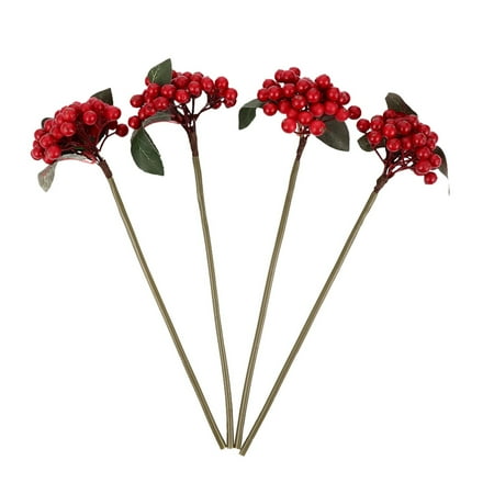 

4 Pcs Vivid Simulated Berry Branches Adorable Lovely Berry Adornments (Red)