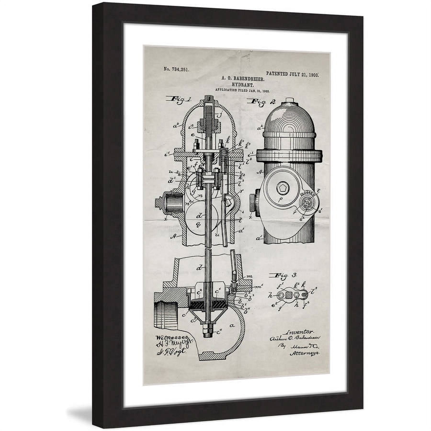 "Hydrant 1903 Old Paper" Framed Painting Print