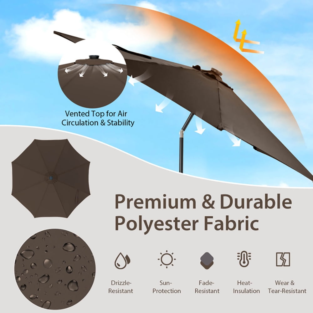 Aimee Lii 10 Feet Patio Umbrella with 112 Solar Lights and Crank Handle, Sunbrella Patio Umbrellas, Coffee Aimee Lii 10 Feet Patio Umbrella with 112 Solar Lights and Crank Handle, Sunbrella Patio Umbrellas, Coffee